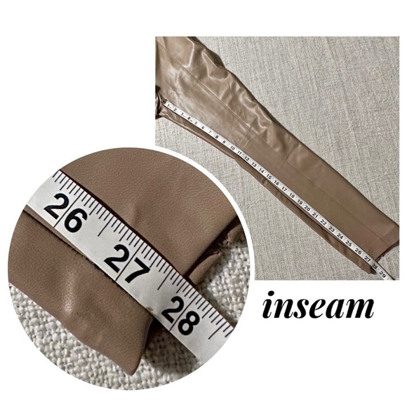 ZARA Tan Faux Leather Leggings Vegan Skinny Pants Hi-Rise Ankle Slit Women’s S - Picture 14 of 16